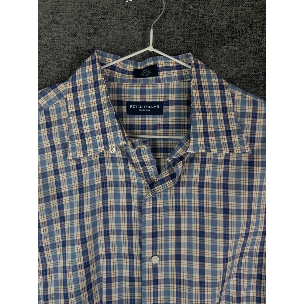 Peter Millar Shirt Mens L Plaid Button Down Casual Cotton Business Office‎